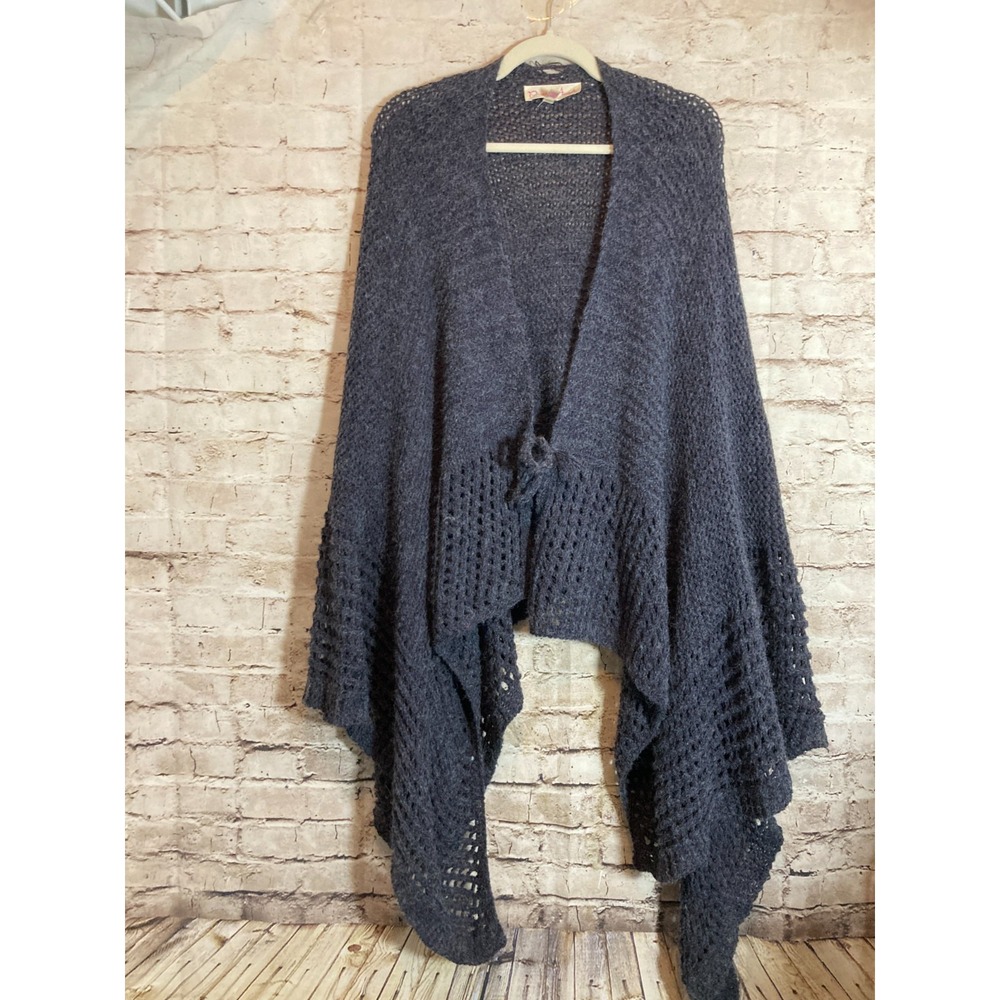 Pretty Angel Cape Sweater Womens One Size Charcoal Grey Wrap Shawl Open Front